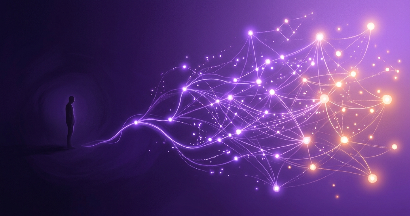 AI companion for loneliness — single warm light in a vast dark space