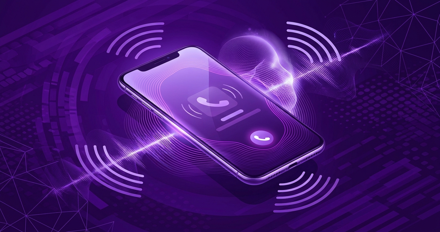 Smartphone showing an incoming call from an AI character with a glowing avatar on screen